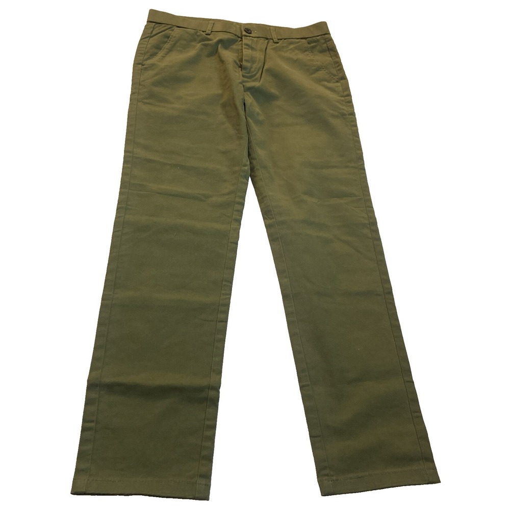 Plaid & Plain Men's Skinny Fit Pants 31x30 Green Stretch Casual Trousers